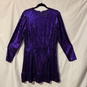 Girls Purple Sequin Long Sleeve Party Dress